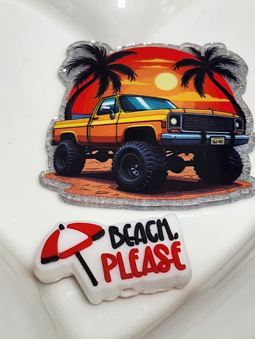 Beach Truck Flatback Focal Bead Badge Keychain Crafts Beaded Pen Magnet Clip